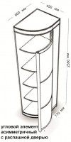 Радиусный угловой элемент с распашной дверью ассиметричный 